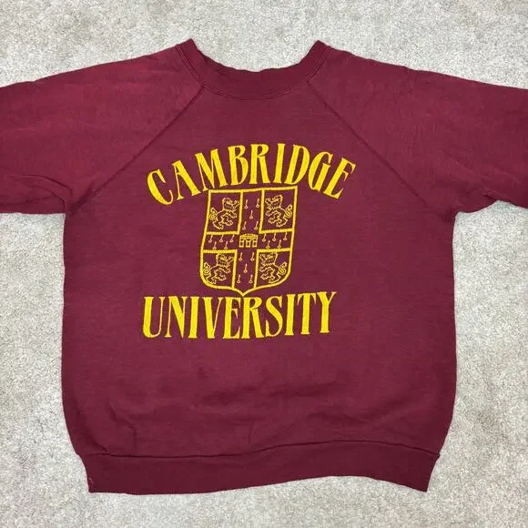 Vintage 80s Cambridge University Crest Raglan Crew Sweatshirt Men's M - Picture 2 of 13